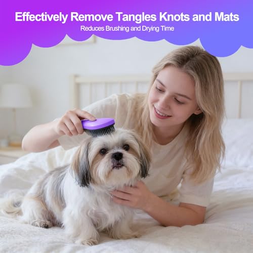 Small Dog Brush, Skin-friendly Soft Bristles (Purple) | Puppy Hair Brush, Massage and Bath Supplies, Pet Grooming Tool for Teddy, Yorkies, Maltese, Shih Tzu, Chihuahua - color: Purple