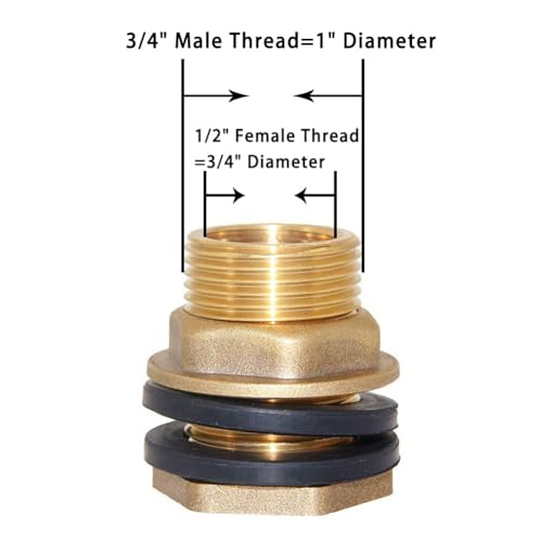 Joywayus 5PCS 1/2 Stainless Steel Automatic Pig Nipple Water Drinker Feeder Waterer + 5PCS 1/2 Female to 3/4 Male Brass Water Tank Connector Bulkhead Fitting Kit for Sows Piglets Drinking - color: silvery + brass -5pcs