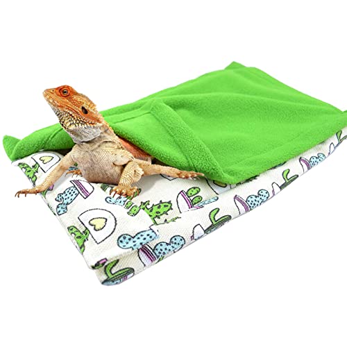 Dnoifne Reptile Sleeping Bag, Reptile Pets' Sleeping Bag Set with Pillow and Blanket, Hideout Habitat with Soft Warm for Bearded Dragon Leopard Gecko Lizard (Green Blanket) - size: Green Rectangle