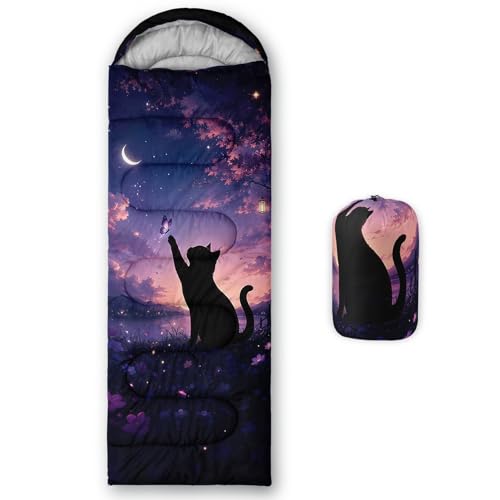 QOOMO Camping Sleeping Bags,3 Season Warm & Cool Weather,Lightweight,Waterproof Sleeping Bags for Adults & Kids,Traveling,and Outdoors,Camping Gear Equipment - color: Galaxy Butterfly Cat 10