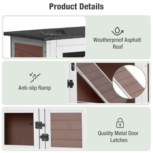 Rabbit Hutch Indoor or Outdoor, Wooden Rabbit Cage with Two Removable Trays, 2-Story Bunny Cage with Wheels, 36’’ Guinea Pig Cage (Brown) - color: Brown, size: 36.0"L x 17.7"W x 36.4"H