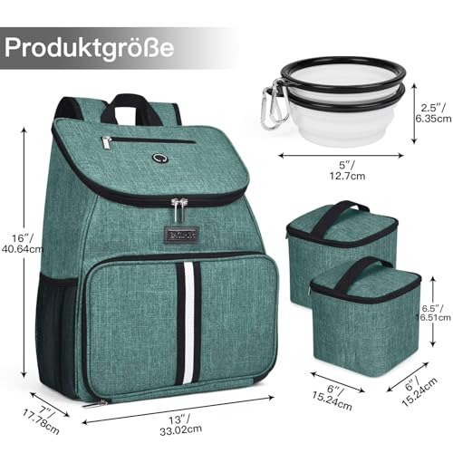 BAGLHER丨Dog Travel Bag, Airline Approved Pet Supplies Backpack, Dog Travel Backpack Accessories Set with 2 Silicone Collapsible Bowls and 2 Food Baskets. Green - color: Green-A