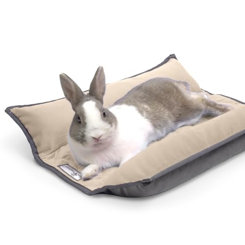 Paw Inspired Snuggle Bunny Bolster Bed, Gray/Beige, 17x17 Inch | Reversible Flop Mat, Ultra-Soft Fleece Bedding with Padded Sides for Rabbits, Cats, Dogs, Small Pets and Animals - color: Gray/Tan