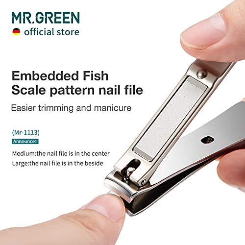 MR.GREEN Nail Clippers Curved Blades Fingernail Cut Nippers Manicure Scissors Stainless Steel Pedicure Tools (Medium+Glass File) - color: Medium+glass File