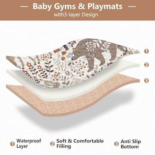 Baby Play Mat Woodland Fox Deer Trees Leaves 50 x 50 Playpen Mat Baby Play Mats for Floor Play Gym Crawling Mat Non-Slip Cushioned Baby Playmat for Infants, Babies, Toddlers - color: multi 13