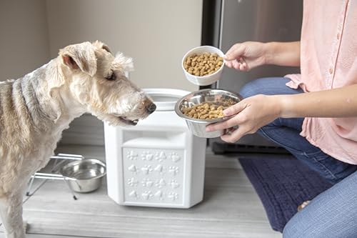 Vittles Vault Pawprint Pet Food Storage Container For Dog Food, Kibbles/Bird Seed/Oatmeal/Rice/Flour/Cereal, BPA Free, Plastic, Sealed Airtight For Cat Food, Up To 25 lb, Made in USA, With Scoop, Gray - size: 25 Pounds
