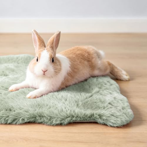 2 Pack Rabbit Mat, Soft Plush Bunny Bedding with Non-Slip Bottom, Washable Fluffy Guinea Pig Cage Liner, Small Pet Sleeping Pads for Hamster, Chinchilla, Green - color: Green
