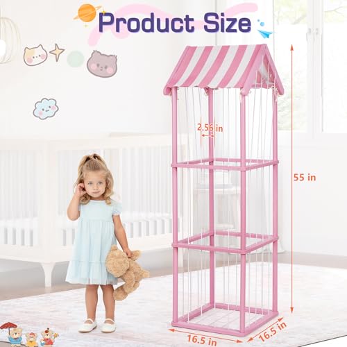 Wooden Stuffed Animal Storage Zoo 3-Tier, Anti-Tip Plush Toy Organizer | Large Capacity Stuffed Animal Organizer Holds 40+ Plushies, Anti-Tip Vertical Corner Toy Holder for Kids Nursery - color: Pink, size: Large