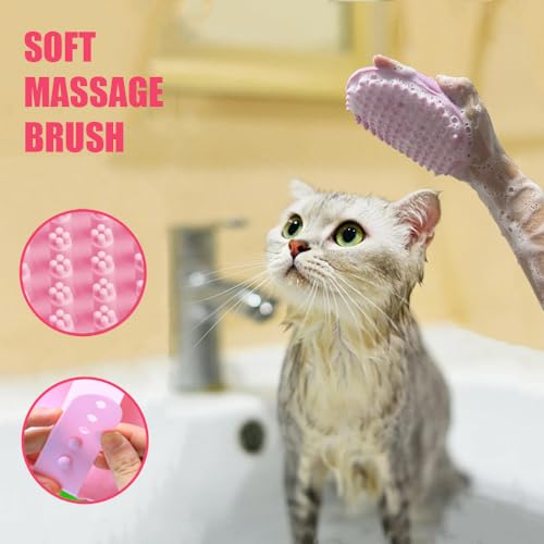 Cat Brush for Shedding 5pcs - Long Haired Cats Brush, Indoor Cats Brush, Small Dogs Brush, Matted Fur Hair Brush with Flea Comb Set, Pink - color: Pink Short