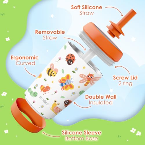 SANDJEST Bugs and Insects Insulated Sippy Tumbler 12 Oz, Gift for Birthday, Christmas & Back to School - color: Bugs & Insects
