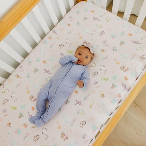 Premium Fitted Knit Crib Sheet/Toddler Sheet "Enchanted Friends" by Copper Pearl - color: Enchanted Friends