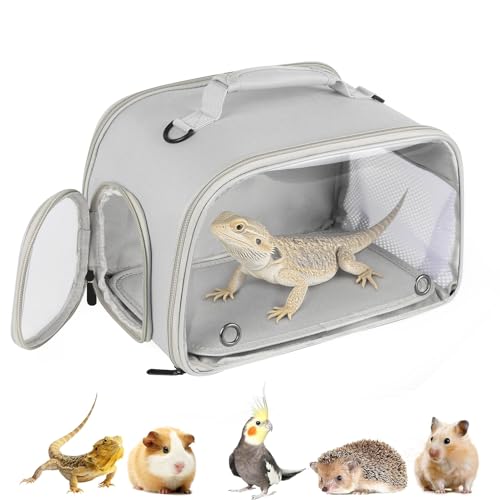 WEVONIGU Expandable Small Animal Backpack Carrier with Clear Bubble Window Large Space Travel Cage for Hedgehog Rat Parrot,Bearded Dragon,Sugar Glider,Airline Approved (Grey, Carrier) - color: Grey, size: 8.0"L x 7.0"W x 5.0"H