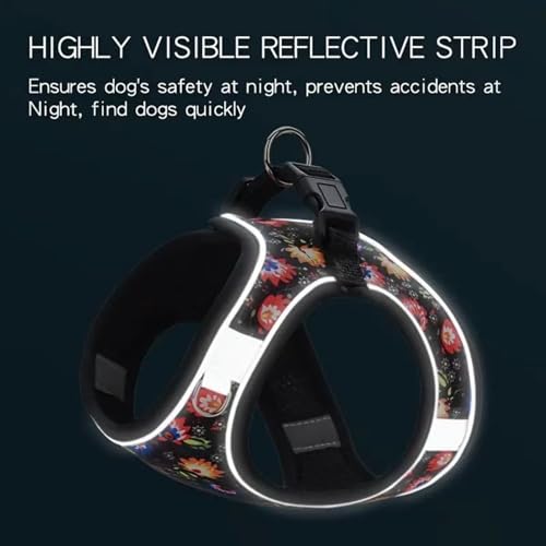 Step in Dog Harness No Pull Flower Adjustable Soft Mesh Harness | Padded Reflective Pet Vest Harness and Leash Set for Small Medium Dogs - color: Black, size: XXS(neck:8.5"-9.5",chest:10"-11.5")