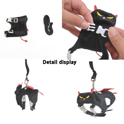 Small Animal Harness and Leash Set, Adjustable Escape Proof Ferret Harness Vest for Adult Ferret, Meerkat, King Squirrel & Fancy Rat, Soft Comfortable Pet Walking Harness with Leash - color: Black
