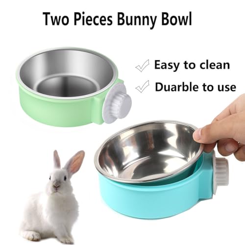 Rabbit Food Bowl Set Cage Bowl Hanging Big Bunny Food Dish | 2 Pieces Stainless Steel Hanging Create Water Food Feeder Bowls for Big Bunny Food Dish - color: 2 PCS