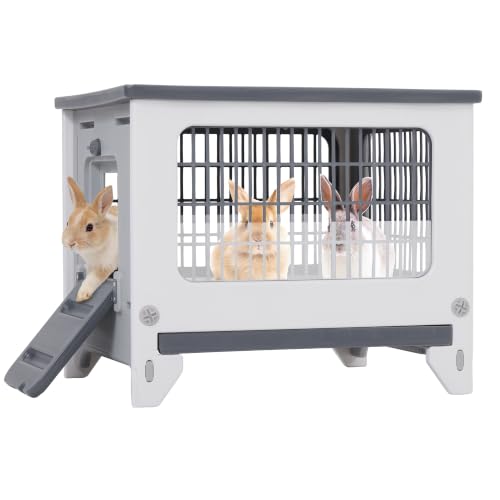 Plastic Rabbit Cage Outdoor Indoor, Bunny Cage Guinea Pig Cages Enclosure | Waterproof Rabbit Hutch Leak-Proof Pull-Out Tray&Chew-Proof, Easy-Clean & Ideal for Small Animal Cage Enclosure - size: 21.6" L x 18.8" W x 17.9" H