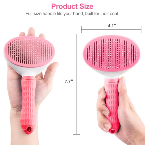 Depets Self Cleaning Slicker Brush, Dog Cat Bunny Pet Grooming Shedding Brush - Easy to Remove Loose Undercoat, Pet Massaging Tool Suitable for Pets with Long or Short Hair Pink - color: Pink