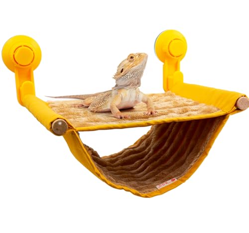 FlidRunest Bearded Dragon Hammock with Suction Cups, Soft Lizard Hammock Bed, Winter Warm House Tent, Reptile Tank Perch-Yellow - color: Standard - Yellow