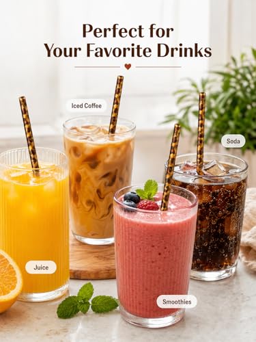 10PCS Set Leopard Straw Cheetah Animal Straws Hard Plastic Reusable Straw and Cleaning Brush Heart Silicone Straw Toppers with Leopard Print Summer Party Supplies (Brown) - color: Brown