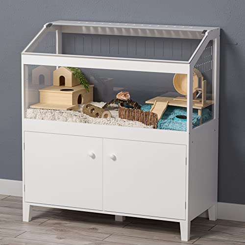 GDLF Hamster Cage with Acrylic Panels and Storage, 39.5 x 19.7 Inch | Furniture-style habitat offers two levels, two access doors, and ample floor space for hamsters, gerbils, rats, or hedgehogs