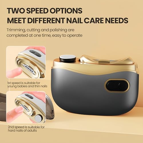 Electric Nail Clipper, Electric Automatic Nail Clippers with Light Nail Trimmer 2 Speeds Automatic Nail Clipper Storage Compartment with Debris, for Adults, the Elderly, and Children(Black) - color: Black
