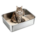 Stainless Steel Cat Litter Box, Free Metal Litter Box with High Sides Lid, Open Top Litter Pan Include Scoop - color: Warm Grey XXL