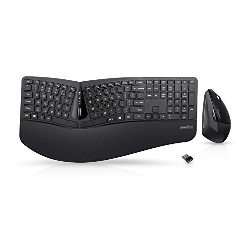 Perixx Periduo-605, Wireless Ergonomic Split Keyboard and Vertical Mouse Combo, Adjustable Palm Rest and Membrane Low Profile Keys, Black, US English Layout (11633) - style: Wireless