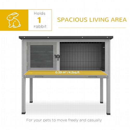 PawHut Elevated Wooden Rabbit Hutch Indoor/Outdoor Bunny Cage Gray | Hinged Asphalt Roof, Removable Tray for Guinea Pig - color: Gray