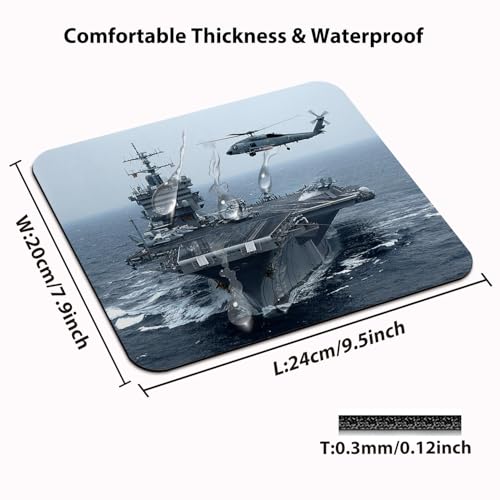 Aircraft Carrier US Navy Mouse Pad, Helicopter Military Warship Desk Mat | Blue Ocean Patriotic Design for Veteran, 9.5"x 7.9", Cute Smooth & Anti-Slip Mousepad - color: Water Blue