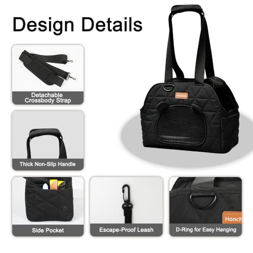 Dog Purse Carrier for Small Dogs Firm Bottom Puppy Travel Bag (Black) | Cat Carrier Small Dog Bag with Pocket, Breathable Mesh, Anti-Escape Safety Leash, Comfy Dual-Sided Mat for Outdoor Car Travel - color: Black