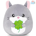 13-Inch Chinchilla Plush Pillow with Four-Leaf Clover, Ultrasoft Grey Chinchilla Stuffed Animal Toy Hugging Throw Toy Gifts for Bedding, Kids Sleeping Kawaii Pillow - color: Chinchilla