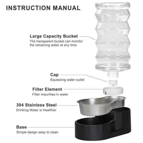 RIZZARI 8L Dog Water Bowl Dispenser:Spill Resistant Multi Pet Solution | Cleaner Drinking Water / Dishwasher Safe Bowl / Auto-Refill with No Pump / Spill Resistant / No Electricity - color: Dark Black, size: 8L