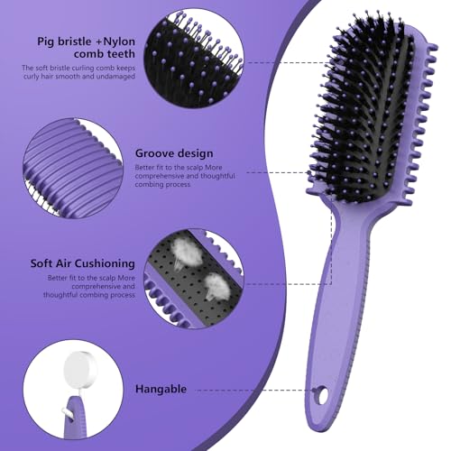 Curl Defining Brush, Curly Hair Brush, Slick Back Hair Brush | For Combing and Shaping Curls in All Hairstyles to Reduce Pulling (Purple) - color: Purple
