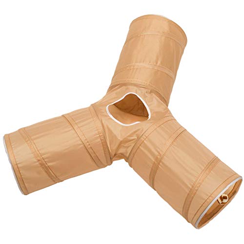 Cat Tunnel - Collapsible 3 Way Play Toy - Tube Fun for Rabbits, Kittens, and Dogs - All Brown - color: Brown/White