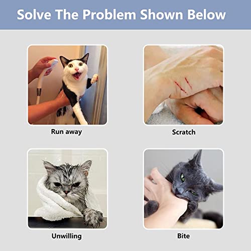 KlerRoem Cat Bathing Bag, Adjustable Anti-bite and Anti-Scratch Shower Mesh Grooming Bag for Pet Dogs, Includes Pet Nail Clipper, Nail File, Grooming Glove, and Cat Shell Comb - color: Grey Set