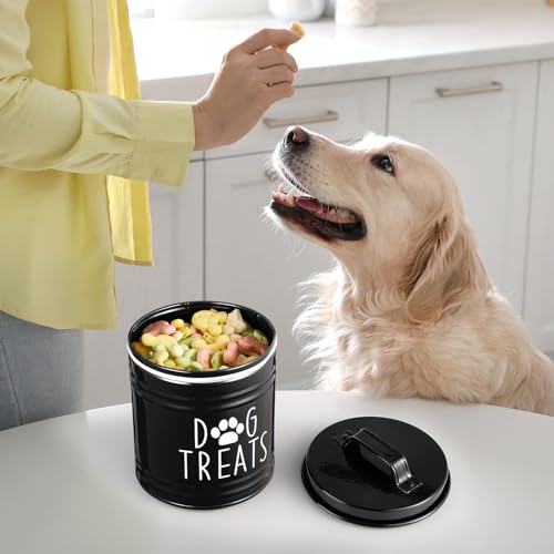 OUTNILI Large Dog Treat Container Airtight - 6.6" Tall X 6" Round Black Dog Treat Jar for Kitchen Counter - Rustic Treat Storage Canister for Dogs, Cats, Small Animals - color: Black-Medium