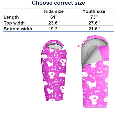 KidzAdventure Mummy Style 32 – 59F Kids Sleeping Bag with Pillow Sleeve, 4 Season, Lightweight and Backpacking Style, Ideal for Camping, Sleepover, Boys, Girls, and Youth - color: Pink youth up to 5'7"