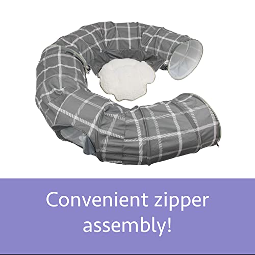 Kitty City Large Cat Tunnel Bed, 2-in-1 Zip-Together Cat Play Tunnel & Plush Nap Bed, Pop-Up Indoor Cat Toy with Hanging Toys, Collapsible Design - Grey - color: Gray