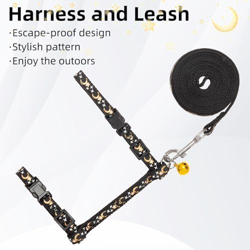 PUPTECK Adjustable Cat Harness and Leash Set Escape Proof Kitten Strap Collar for Walking Travel, Moon&Star - color: Black(Moon&Star), size: Small