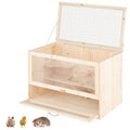 PETSITE Hamster Cage Chewproof, Wooden Hamster Habitat Playpen with Mesh Flip Roof, Multiple Ladder Areas, Ramp Design, Acrylic Panel, and Lockable Door, 23.5 x 14 x 16.5 Inches (L x W x H)
