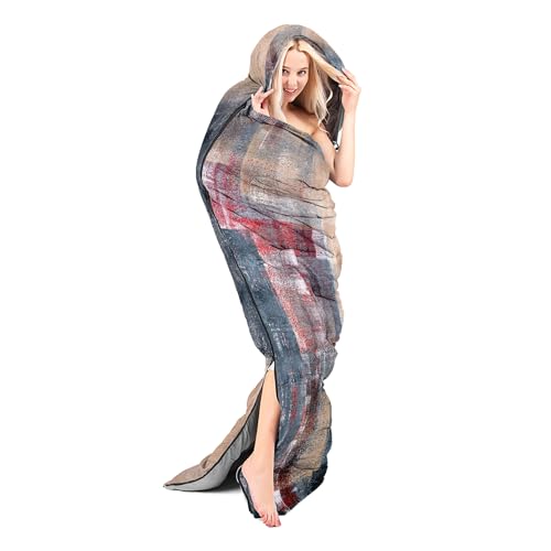 Sleeping Bags for Adults and Kids Backpacking Camping Sleeping Bags for Girls and Boys Lightweight Waterproof Cold/Warm 3-Season - color: Brown and Red graffiti