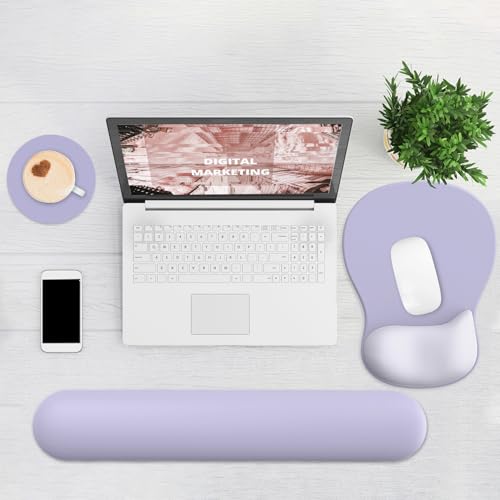 Ergonomic Mouse Pad with Wrist Rest and Keyboard Wrist Rest, Gel Mousepad | Wrist Rest for Computer Keyboard, Pain Relief, Non-Slip PU Base, Mouse Pad with Wrist Support for Gaming, Office, Purple - color: Purple
