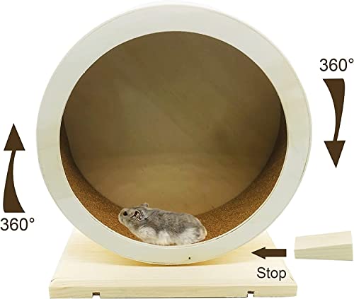 Hamster Wooden Running Wheel, Wooden Small Pets Exercise Wheel, Running Spinner Wheel Play Toy for Rat Gerbil Mice Chinchillas Hedgehogs Guinea Pigs, S