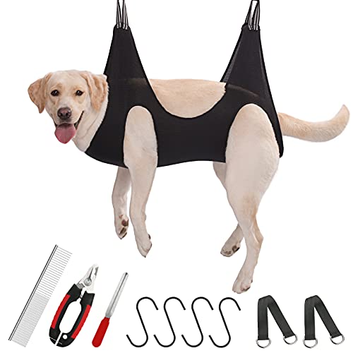 Guzekier Pet Dog Grooming Hammock Harness for Cats & Dogs, Dog Sling for Grooming, Dog Hammock Restraint Bag with Nail Clippers/Trimmer, Nail File, Pet Comb,Ear/Eye Care - size: L（Weight：45-80LB）