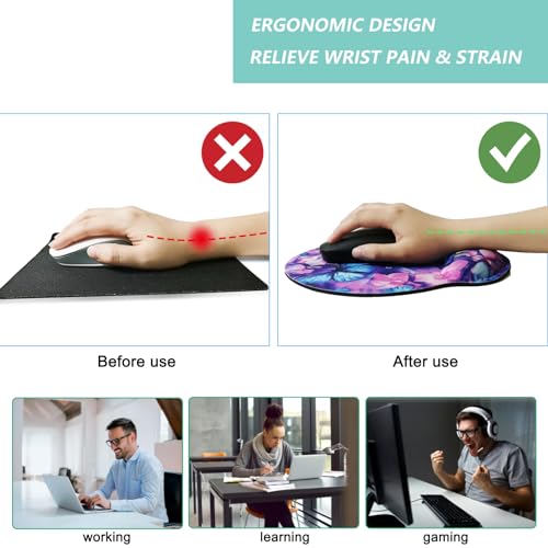 Mouse Pad with Wrist Support, Ergonomic Mouse Pad with Memory Foam Wrist Rest Cushion, Non-Slip Rubber Base Gaming Mice Pad for Home Office Computer Laptop, Butterfly Flowers - color: M29-Butterfly flowers