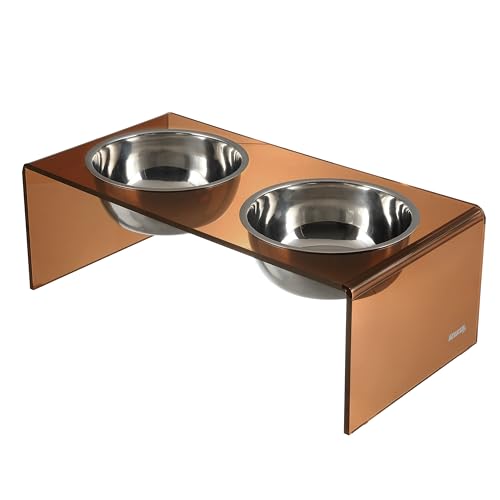 DBL2001D Keaton 7.5" Medium/Large Modern Acrylic Rectangular Elevated Pet Feeder with 54oz 2-Stainless Steel Bowls, Amber/Chrome - color: Amber/Chrome, size: 54 Ounces (7.5" Cups 2-Pack)