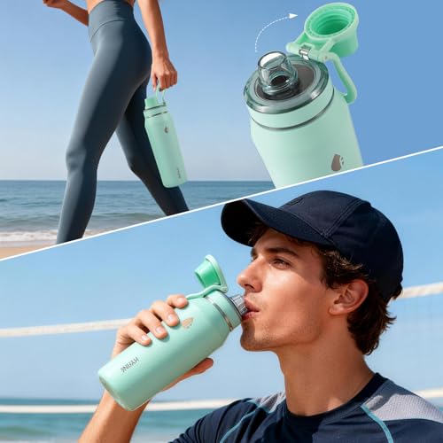 24oz Insulated Water Bottle, Wide Mouth Spout Lid, BPA-Free | Tritan spout lid, BPA free, 18/8 stainless steel body, Cold 24H, hot 12H, Wide mouth fits ice, Fit car cup holder,Green - color: Green