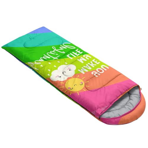 Kids Sleeping Bag for Boys Girls,3D Basketball Print-Lightweight Warm Portable Outdoor Indoor-Waterproof Cold Weather Resistant Sleeping Bag for Camping Hiking - color: rainbow