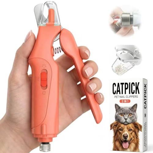 CATPICK 2-in-1 Cat Nail Clippers & Dog Nail Clippers Trimmers for Large Medium Small Dogs Cats Claw Trimmer Quick Sensor and Safety Guard USB Rechargeable with 2 LED Lights Dogs Nail Trimmer - color: Orange