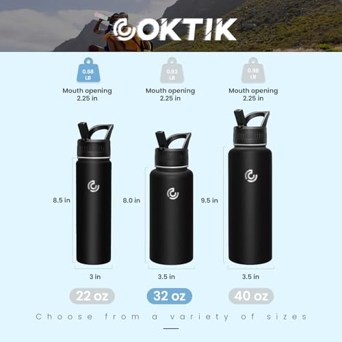 COKTIK 32oz Sports Water Bottle, Stainless Steel Water Bottle for Insulated, Reusable Travel Bottle, With Straw, With Handle Grip for Easy Carrying, Suitable for Cycling, Outdoor Vacations(Black) - color: Black, size: 32 Ounces